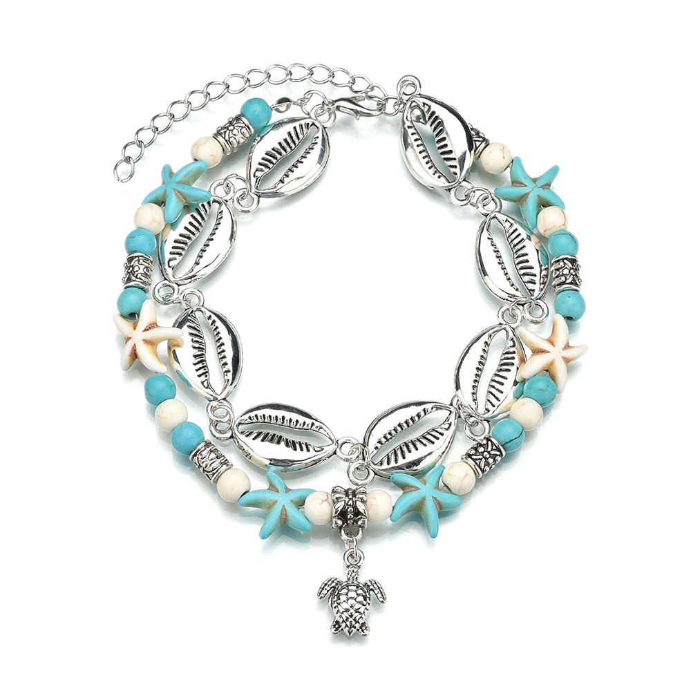 Foot Jewelry Creative Fashion Metal Shell Turtle Pendant Starfish Anklet Two-piece Set