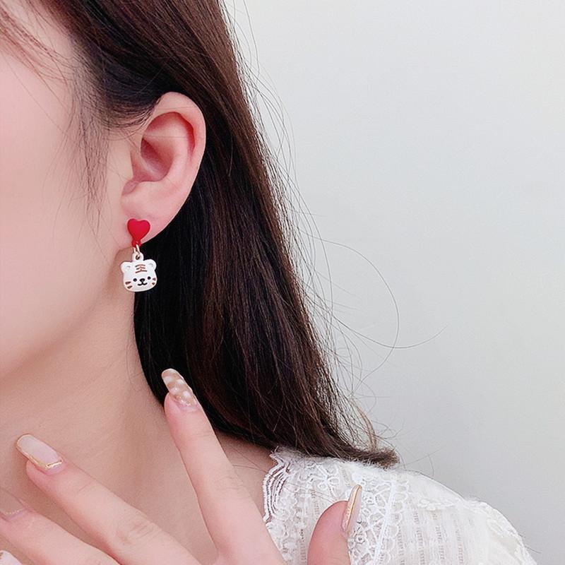 s925 silver needle zodiac year of the tiger earrings set women's niche design cute zodiac tiger earrings