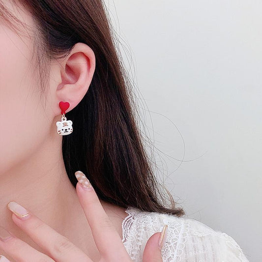 s925 silver needle zodiac year of the tiger earrings set women's niche design cute zodiac tiger earrings