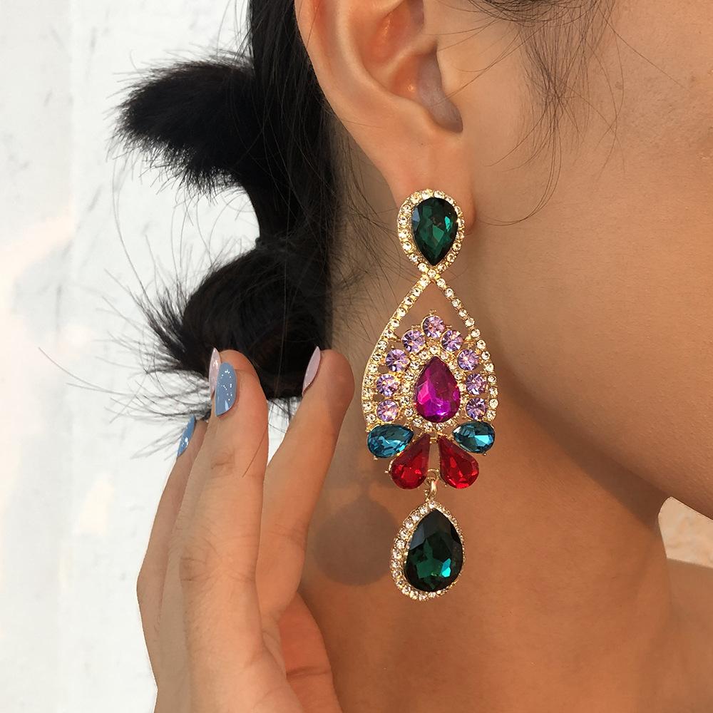 E9889 Personalized diamond long earrings high-end drop-shaped earrings fashion retro creative earrings for women