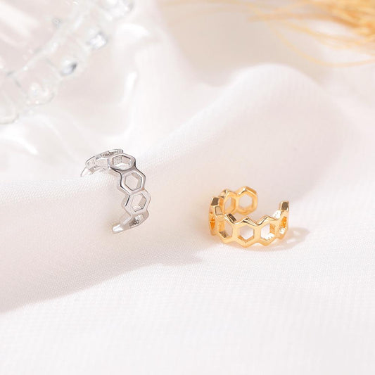 Creative cute honeycomb ear clip personality hollow hexagonal ear bone clip simple no earring earrings