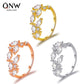 Jewelry temperament all-match zircon leaf ring Mori simple opening crystal leaf ring female