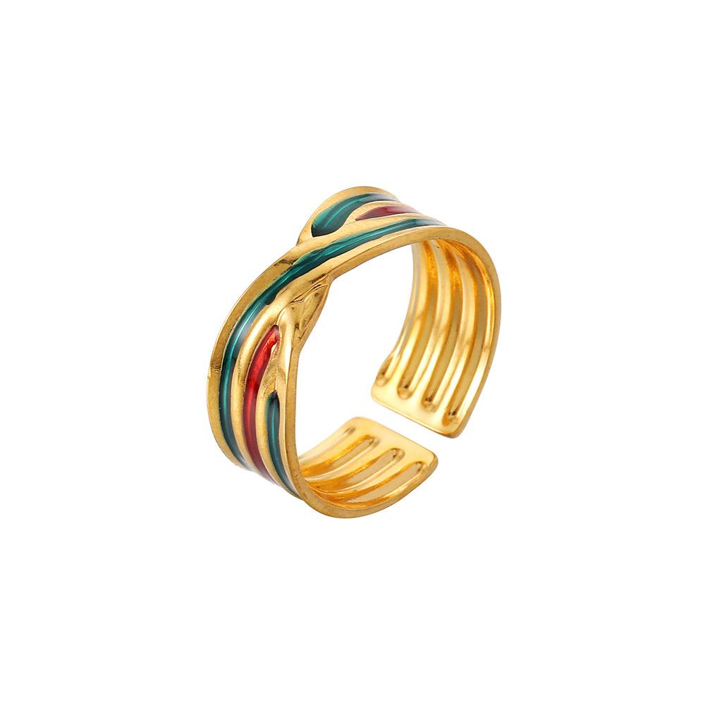 Fashion personality stainless steel opening adjustable drop oil cross line ring titanium steel ring female