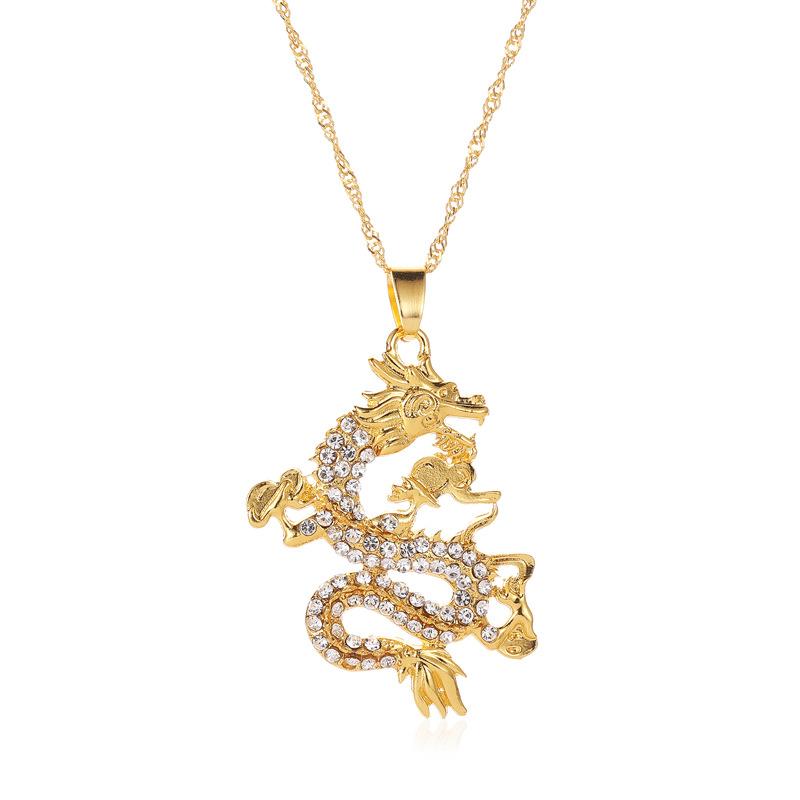 New Year Popular Jewelry Classic Diamond Golden Dragon Pendant Domineering Chinese Dragon Sweater Chain Zodiac Flying Dragon Necklace
