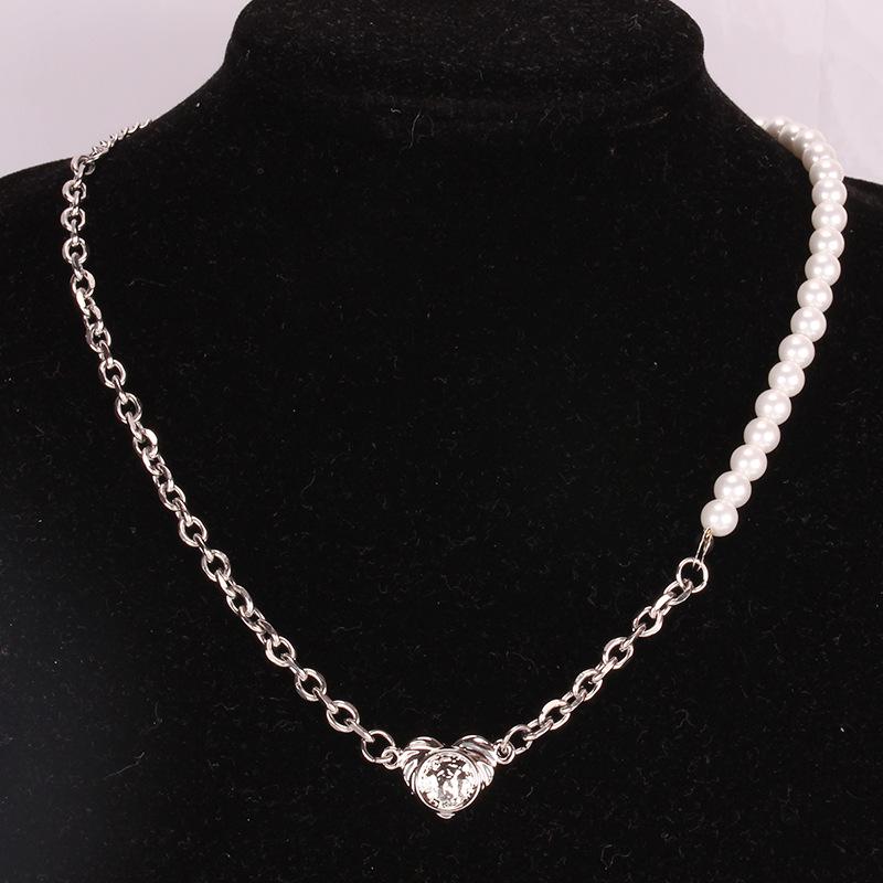 Necklace ins female hip-hop trend stainless steel collarbone chain fashion heart glass pearl necklace