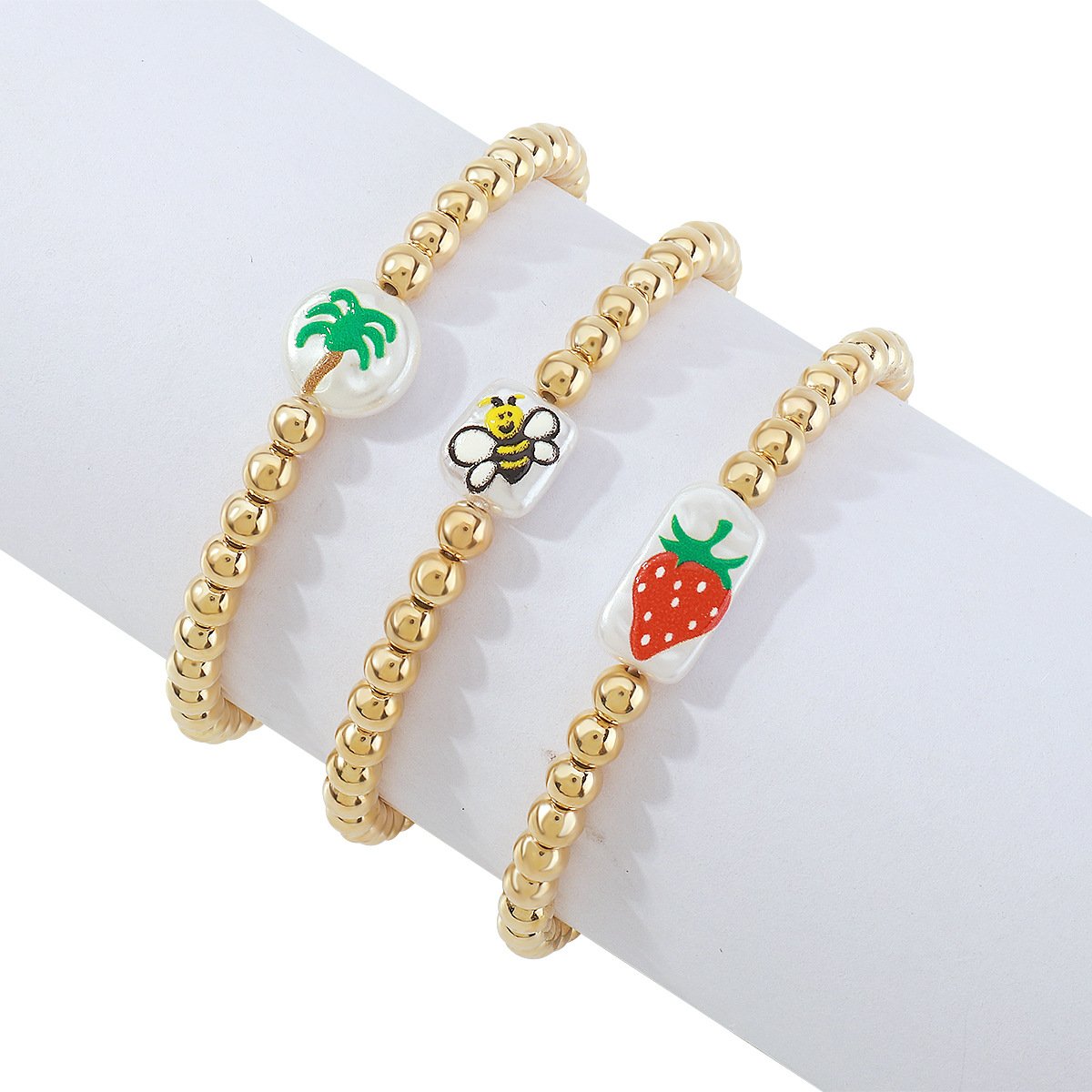 B1817 Ethnic Beaded Bracelet Bohemia Bee Strawberry Starfish Print Pearl Retro Bracelet