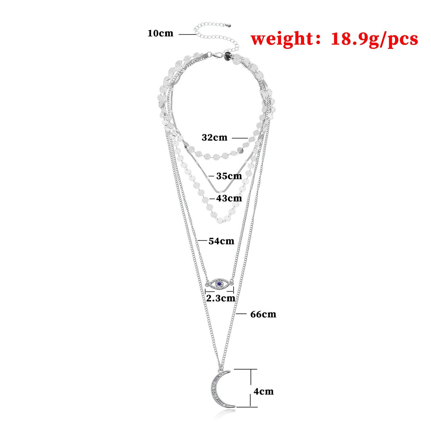 Jewelry Fashion Diamond Crescent Pendant Necklace Female Retro Multi-layer Round Geometric Sequins Necklace
