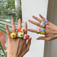 Trendy color acrylic flower ring female retro exaggerated geometric resin wide ring jewelry
