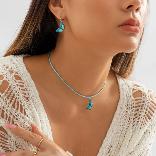 Jewelry simple dripping oil small butterfly pendant necklace female color pastoral pendant wax thread necklace