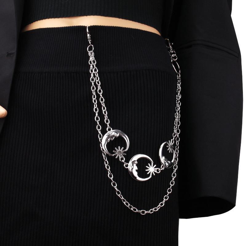 Jewelry punk metal crescent moon geometric chain pants chain hip-hop trendy cool all-match waist chain for men and women