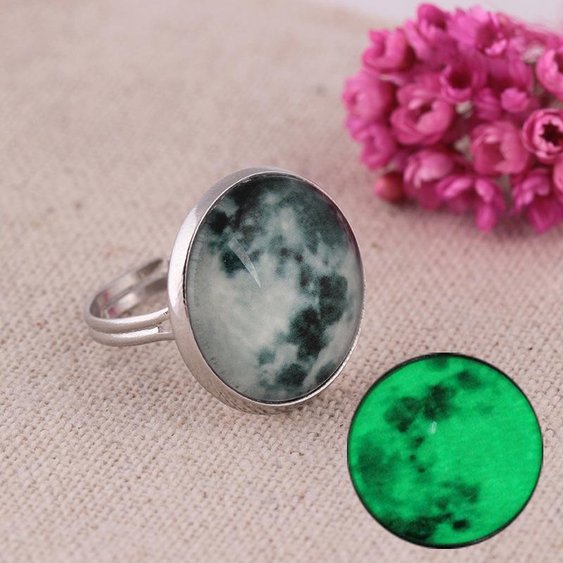 Time gem moon luminous ring personality simple starry sky luminous ring ring