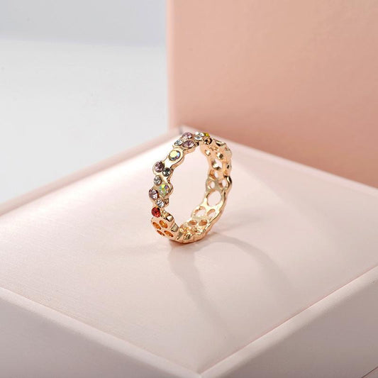 Jewelry Fashion Temperament Rose Gold Diamond Ring Half Circle Hollow Ring