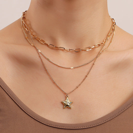 Jewelry retro fashion multi-layer five-pointed star pendant necklace niche exquisite sweater chain all-match accessories