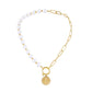 Korean ins light luxury public high-end design sense stainless steel golden coin arrow lock necklace
