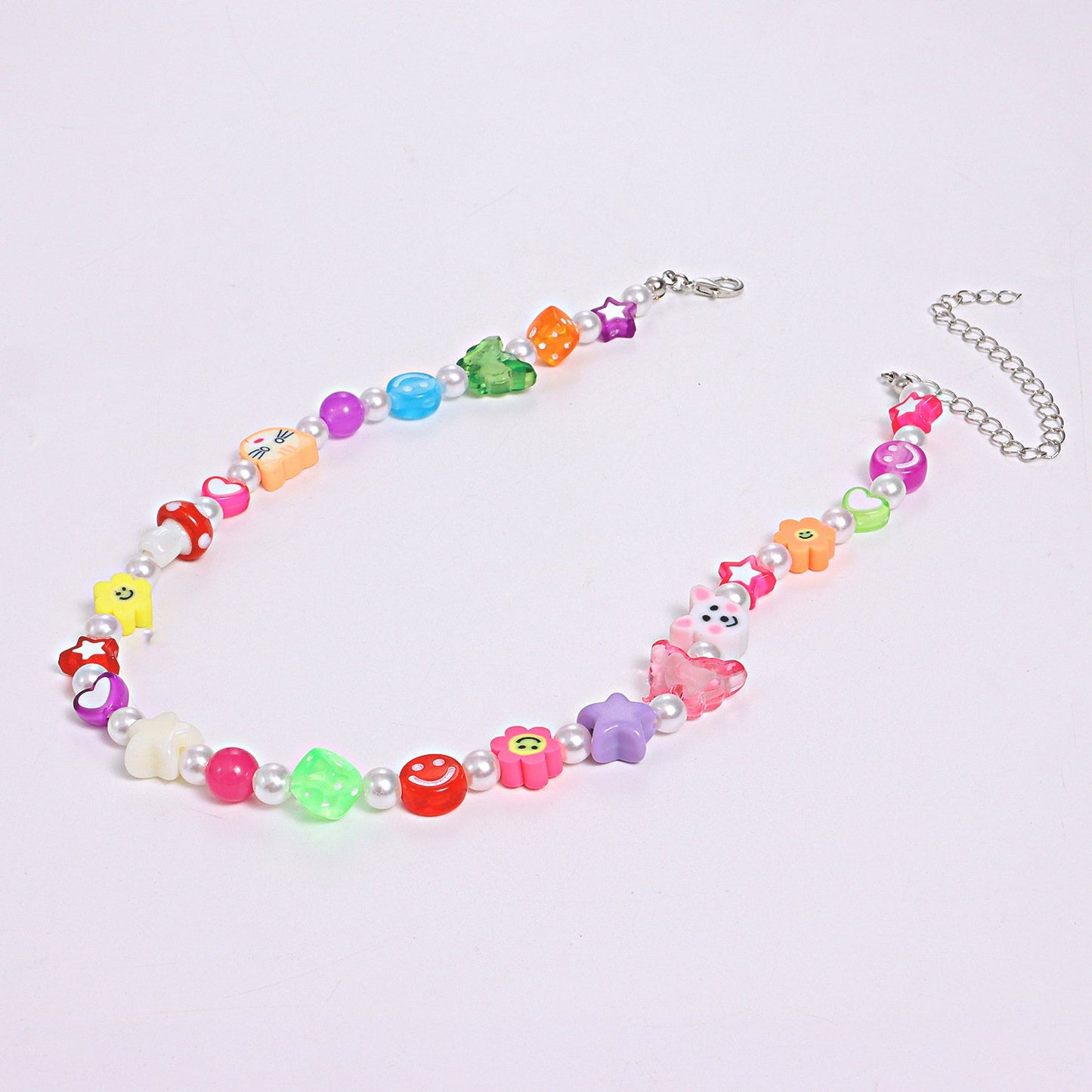 Jewelry flower smiley acrylic five-pointed star necklace female soft pottery animal head pearl necklace