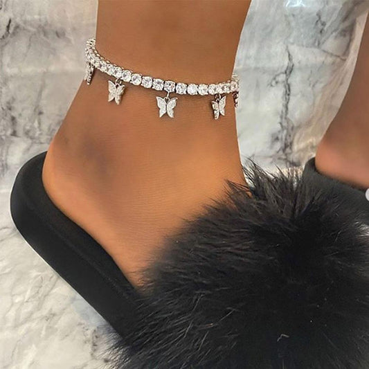 Creative Rhinestone Small Butterfly Anklet Simple Temperament Claw Chain Tassel Foot Decoration Fashion Beach Jewelry