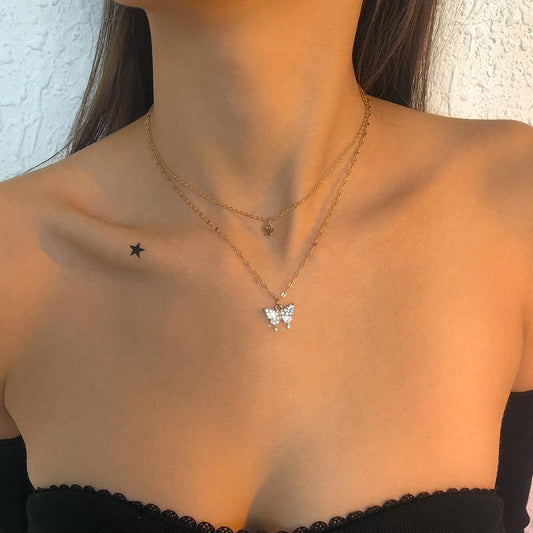 N9264 Internet celebrity butterfly necklace geometric micro-inlaid super fairy temperament necklace lady simple clavicle chain