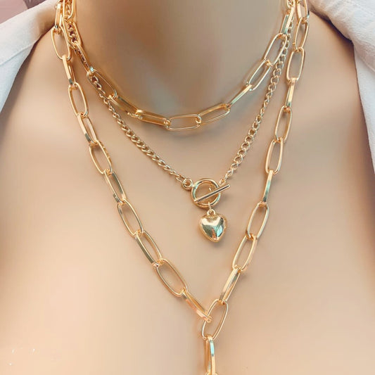 Jewelry Exaggerated Fashion Thick Chain Tassel Necklace Women's Peach Heart Mix and Match Versatile Multilayer Necklace