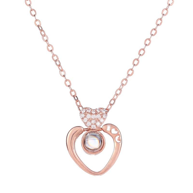 Hot style little peach heart 1 languages I love you necklace with copper micro-inlaid zircon heart-shaped pendant