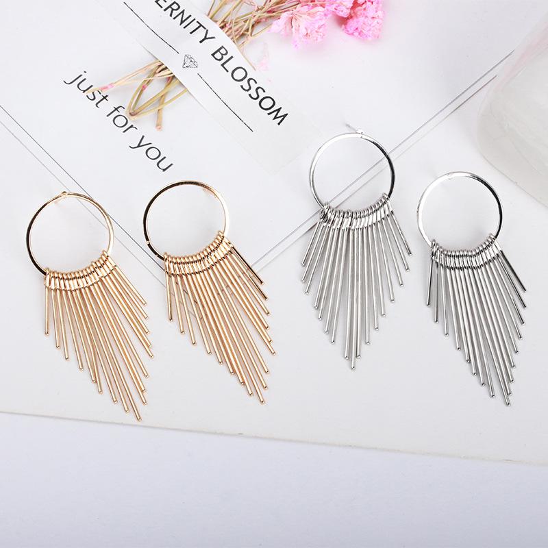 Circle multi-layer long and short tassel stud earrings retro fashion earrings