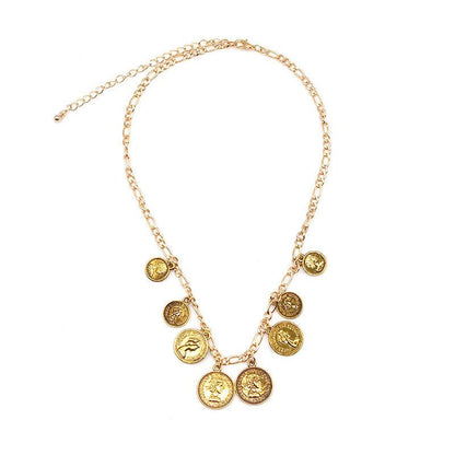 Popular Jewelry Trend Fashion Simple Portrait Engraving Coin Chain Necklace