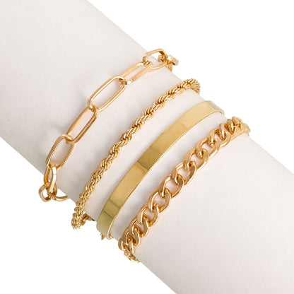 Jewelry Punk Exaggerated Geometric Bracelet Bracelet Four-piece Set Retro Metal Stacked Hand Jewelry Female