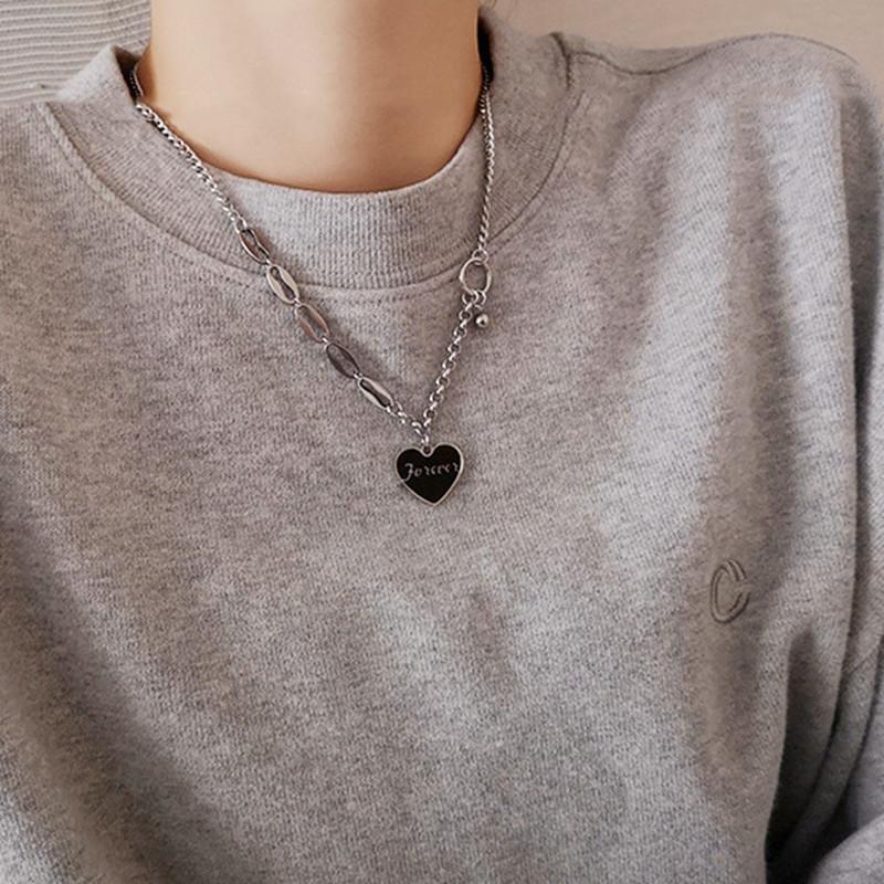 Black love letter pendant necklace women's trendy titanium steel does not fade ins cold hip-hop sweater clavicle chain