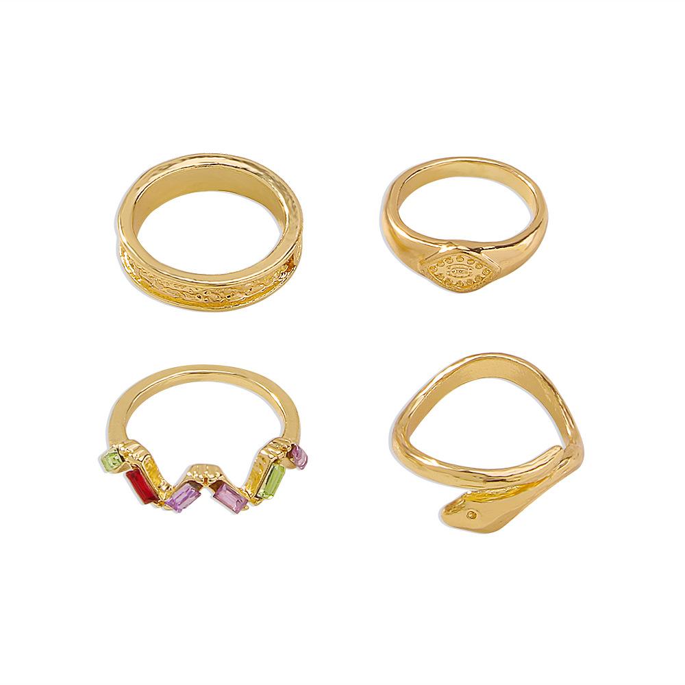R698 Simple diamond ring set niche design snake-shaped personality geometric retro joint ring female