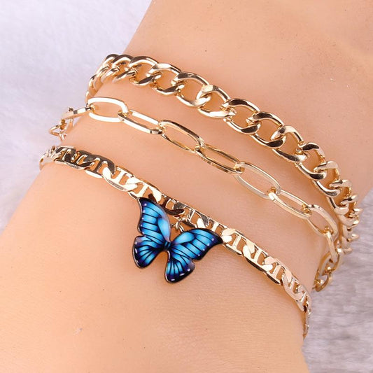 Foot decoration fashion independent packaging simple diamond claw chain butterfly multi-layer anklet