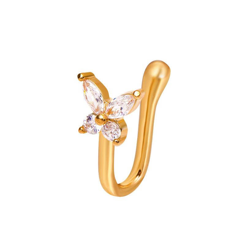 Butterfly Non-Perforated Nose Clip Nose Ring Retro Fashion Copper Inlaid Zircon U-shaped Nose Nail Piercing Jewelry for Women