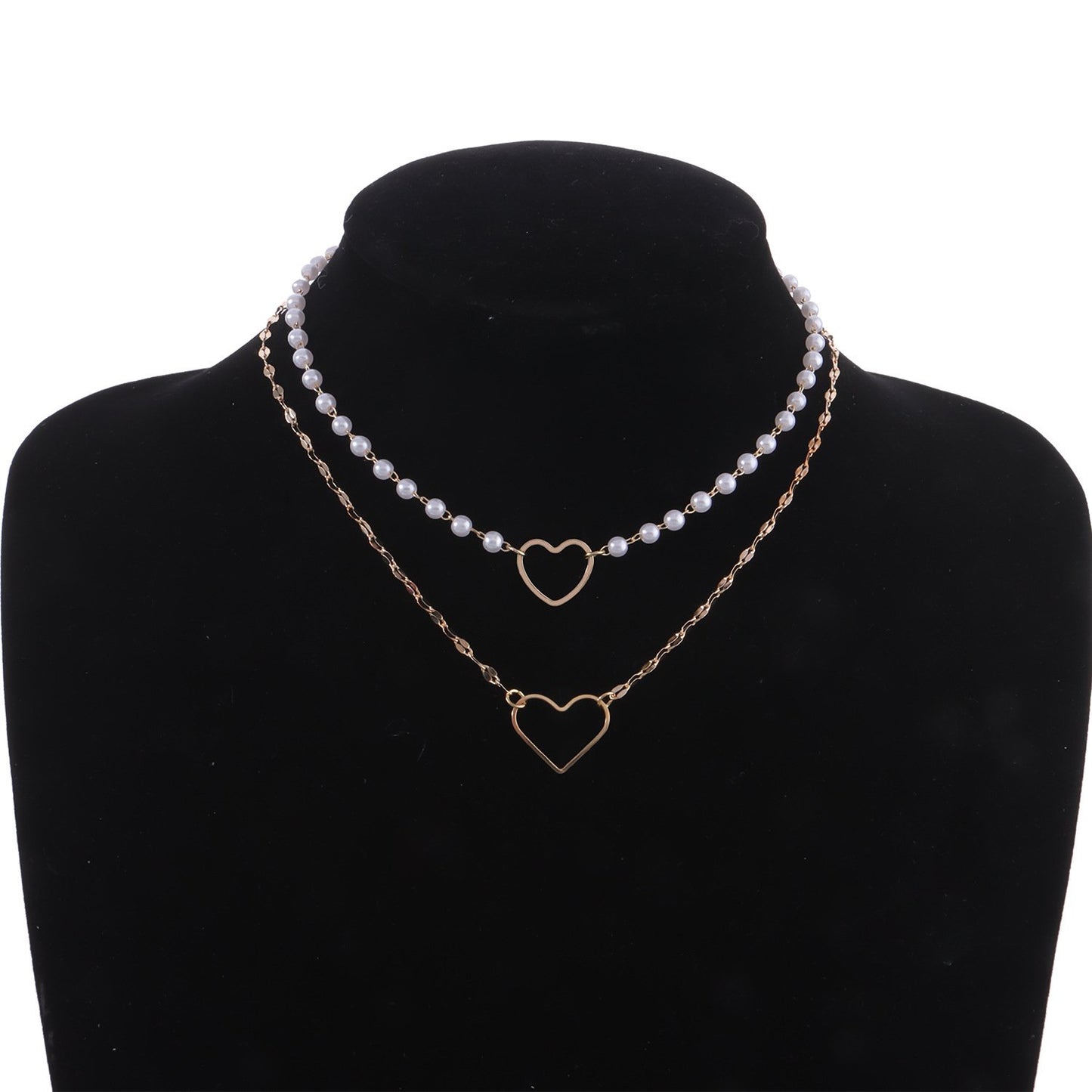 Jewelry fashion heart-shaped pendant trend female necklace double white pearl temperament popular