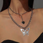 N9983 Exaggerated Punk Chain Necklace Creative Hollow Butterfly Drip Oil Heart Necklace Double Stacked Necklace