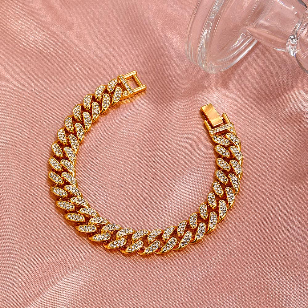 Diamond-studded Cuban bracelet ins punk thick chain bracelet hiphop bouncy jewelry unisex