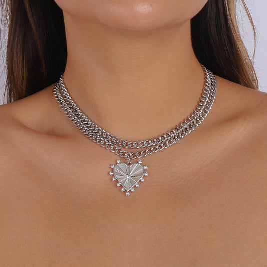 1316 Micro-inlaid sweet niche necklace love rhinestone double-layer fashion necklace design retro Hong Kong necklace