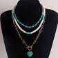 Jewelry bohemian soft pottery turquoise love pendant necklace female marine niche design