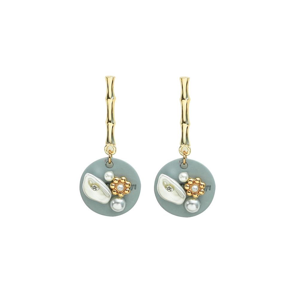 Temperament baroque pearl round earrings simple bamboo retro word earrings summer sweet ear accessories