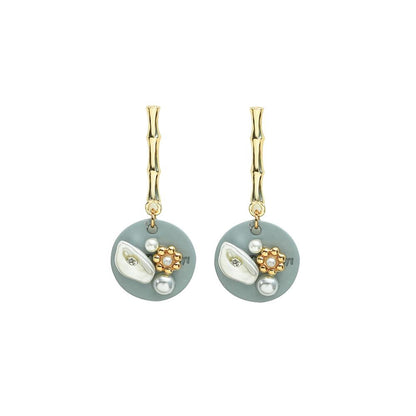 Temperament baroque pearl round earrings simple bamboo retro word earrings summer sweet ear accessories