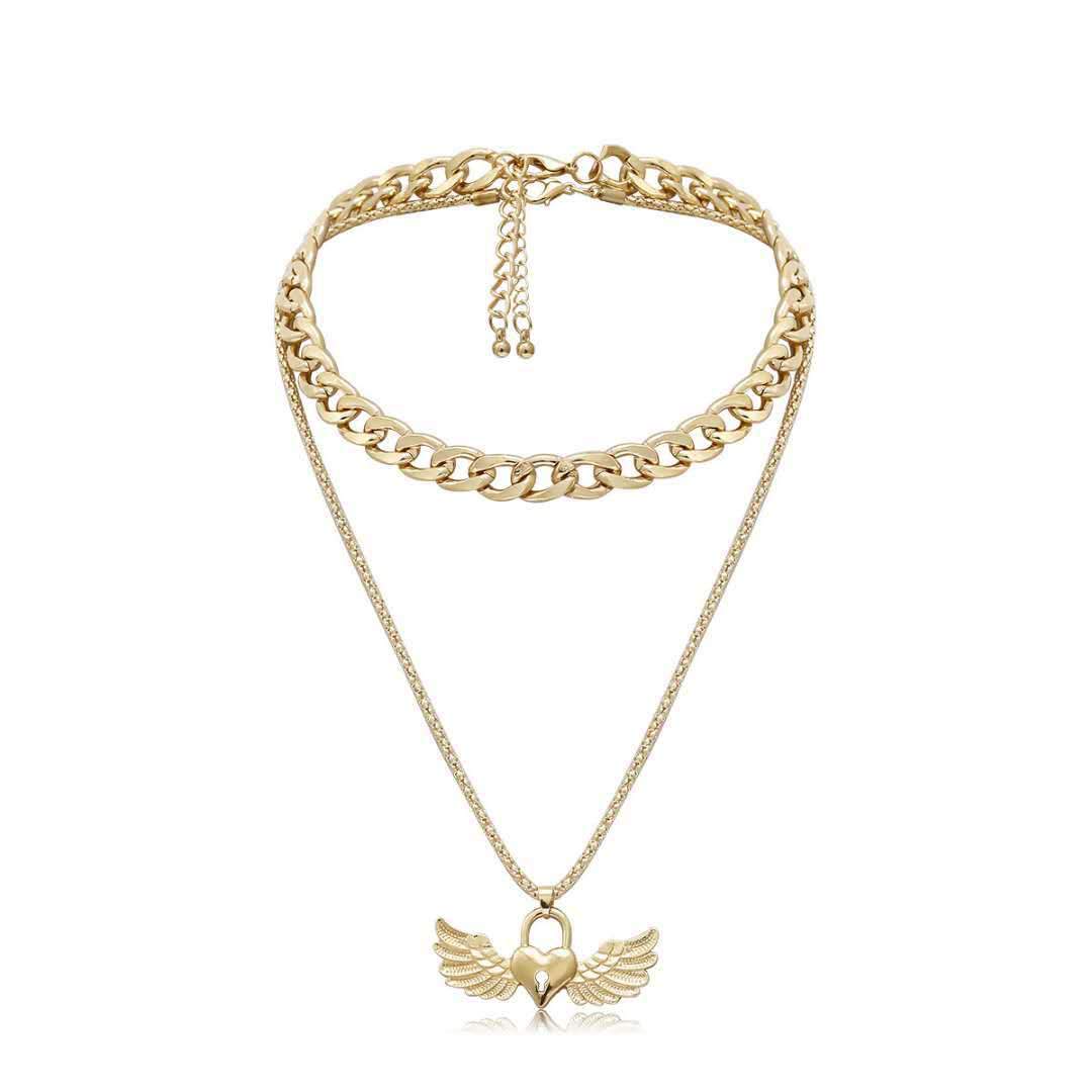 Jewelry LOVE key thick chain necklace female simple personality peach heart lock wing necklace
