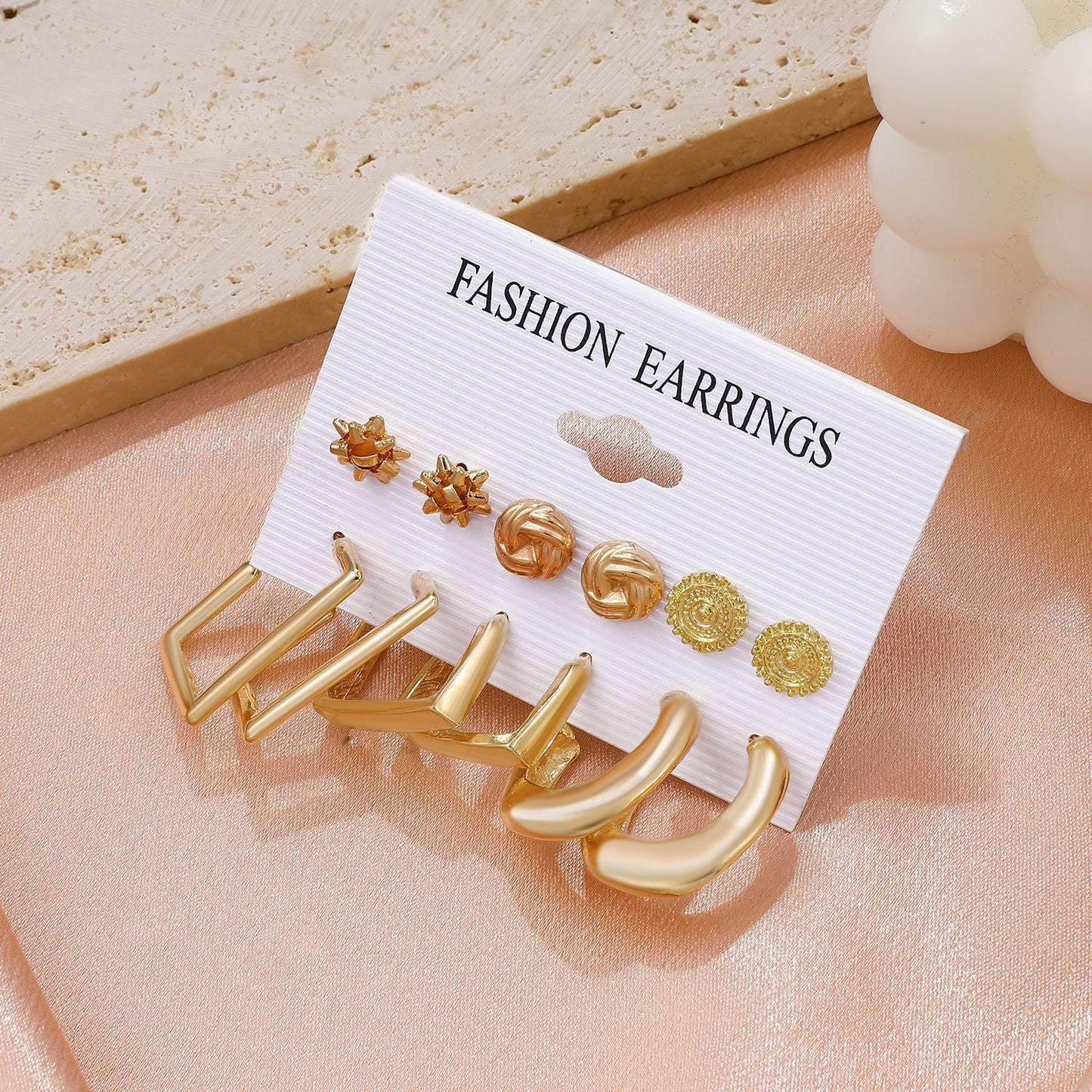 Fashionable Metal Hoop Earrings 6 Pairs Set Exaggerated Retro Geometric Earrings Versatile Earrings