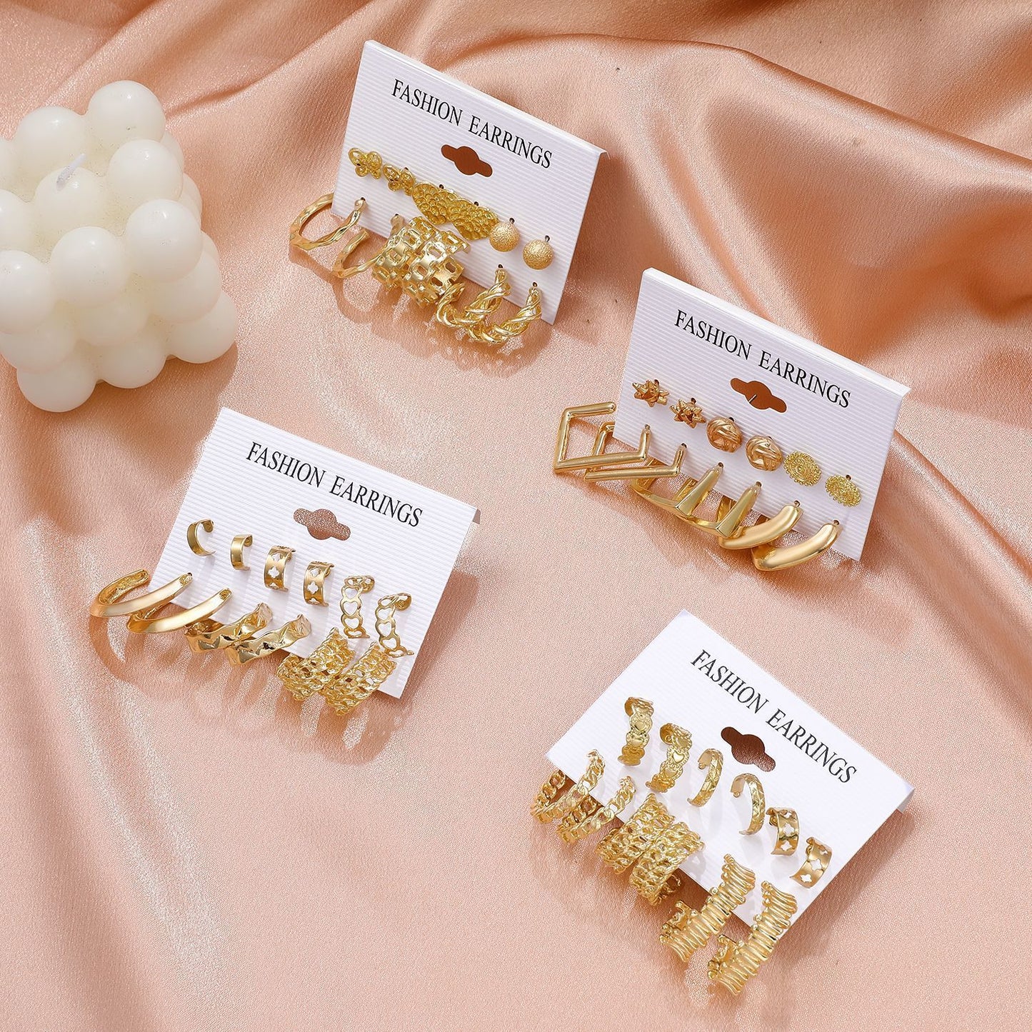 Fashionable Metal Hoop Earrings 6 Pairs Set Exaggerated Retro Geometric Earrings Versatile Earrings