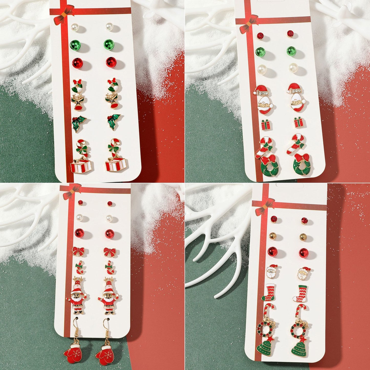 Christmas earring combination set fashion cartoon elk cane Christmas tree earrings card earrings