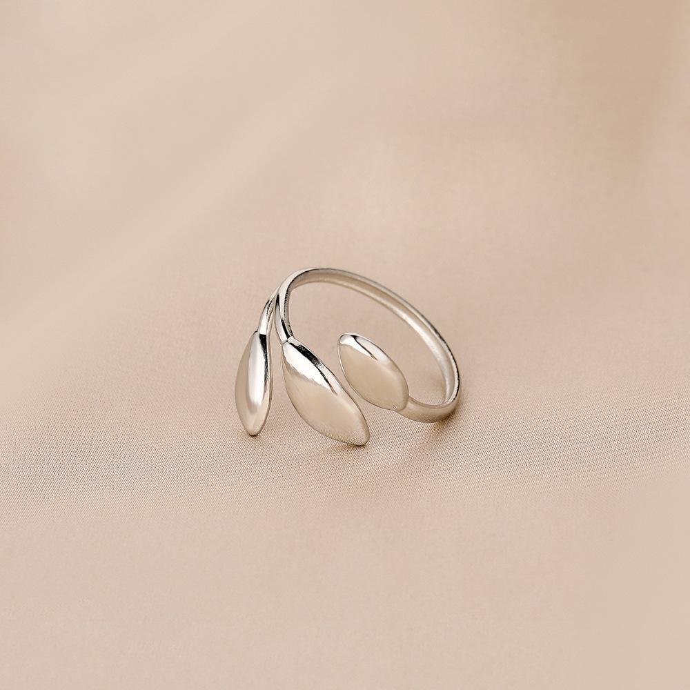 Simple niche design stainless steel leaf opening titanium steel ring ring jewelry female