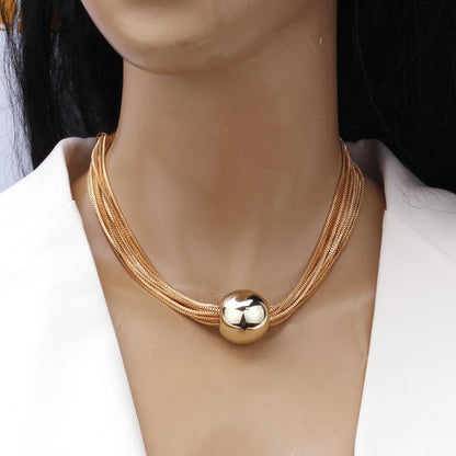 Jewelry exaggerated large cylinder pendant clavicle necklace hip-hop trend metal multi-layer chain necklace