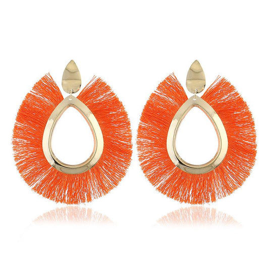 Leaf Tassel Exaggerated Earrings Retro Water Drop Fan-shaped Earrings Fashion Autumn and Winter Earrings