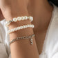 Jewelry Trend Letter S Pendant Imitation Pearl Bracelet Sweet Cool Stacked Metal Chain Hand Jewelry Female