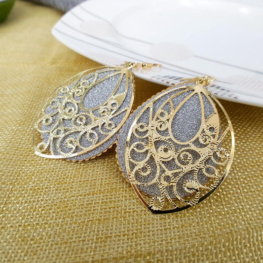 Retro palace earrings hollow water drop frosted earrings ladies Party party exaggerated earrings