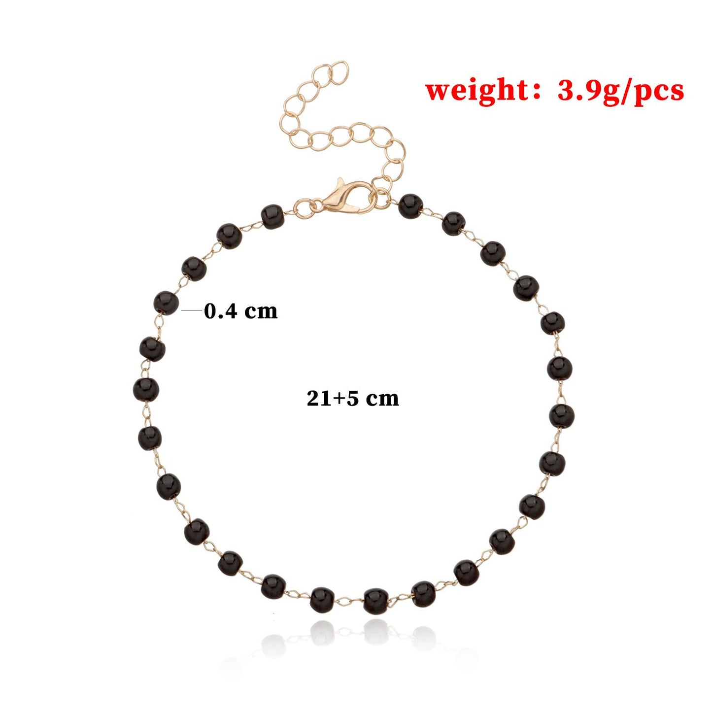 Jewelry Fashion Black Glass Bead Anklet Female Handmade Trend Metal Chain Beach Footwear