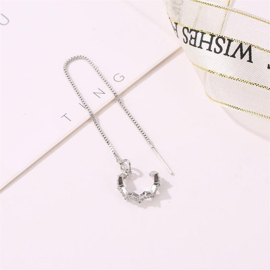 Fashion simple zircon flash diamond wavy ear wire women's single dual-purpose box chain lightning temperament tassel ear clip earrings