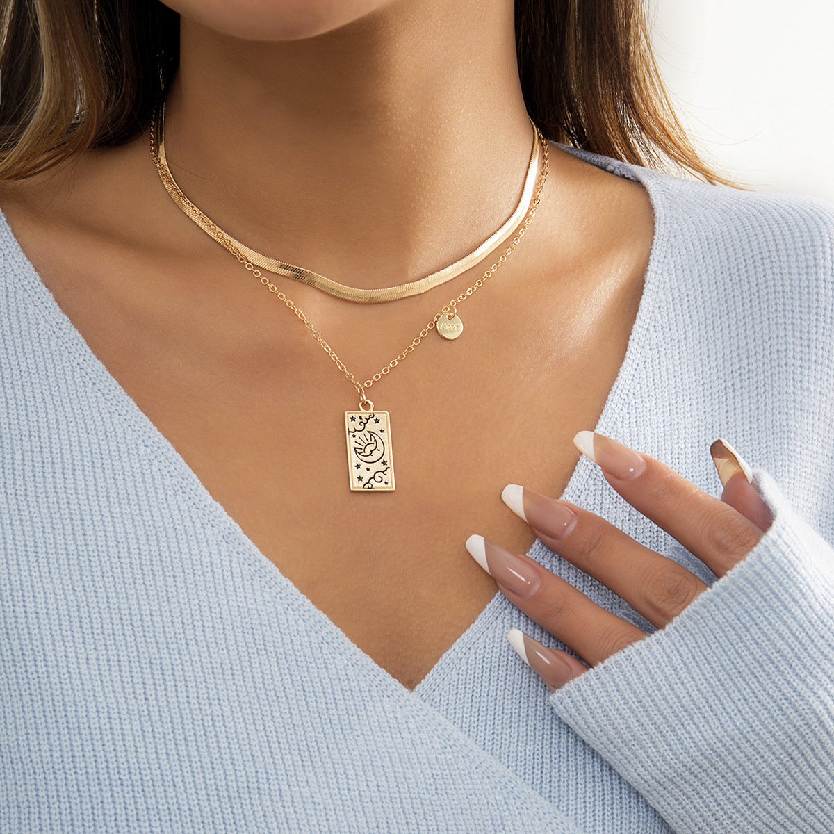 Jewelry Hip Hop Niche Metal Graffiti Tag Necklace Simple Snake Bone Chain Alphabet Pendant Necklace