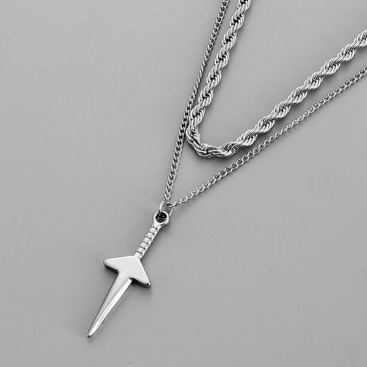 Fashion simple personality all-match men's domineering trend double-layer stainless steel dagger twist chain necklace neck chain